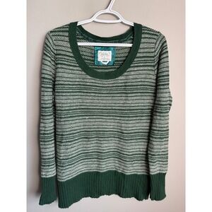 Old Navy Womens Green Striped Scoop Neck Wool Blend Sweater L Preppy Cozy Y2K